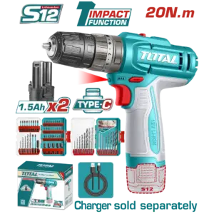 TOTAL 12v鋰電震動電鑽組 (TCKLI1226)