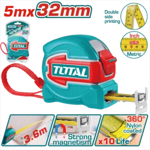 TOTAL 強化款尼龍包膠公英制捲尺  (TMT80532)