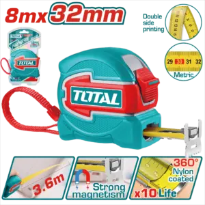 TOTAL 強化款尼龍包膠公制捲尺  (TMT80832M)