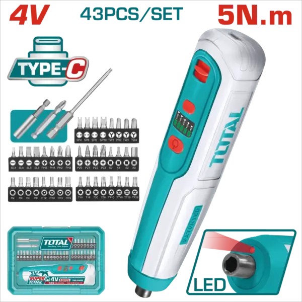 TOTAL 一站式工具 4V 直柄起子機 (TSDLI04062)