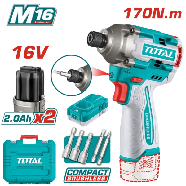 TOTAL 16V 無刷衝擊起子機 170N.m (UTIRLI16178)