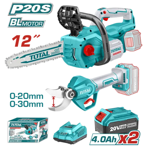 TOTAL 20V 鋰電鏈鋸機+果樹剪組套 (UTOSLI230703)