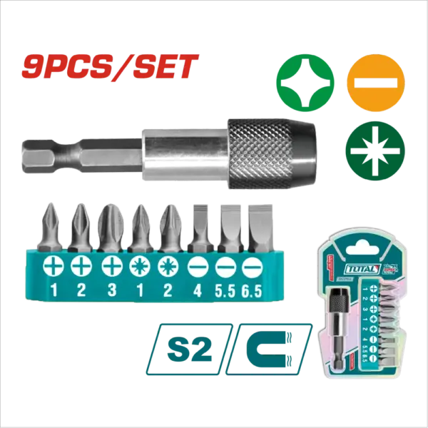 TOTAL 接頭+起子頭接桿組 9pcs (TACSD3091)