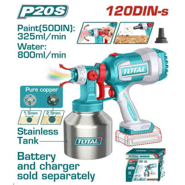 TOTAL 鋰電不銹鋼杯噴漆槍-單主機 (TSGLI20041)