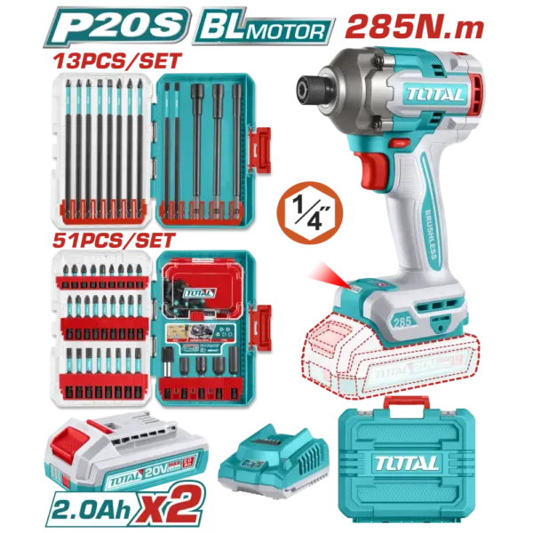 UTOSLI250784-1000x1000h.png TOTAL 鋰電285N.M起子機+鑽尾-雙2A組 (UTOSLI250784)